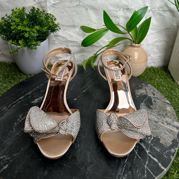 Badgley Mischka Collection Remi Crystal satin embellished ankle strap Sz 8 blush - Picture 16 of 17